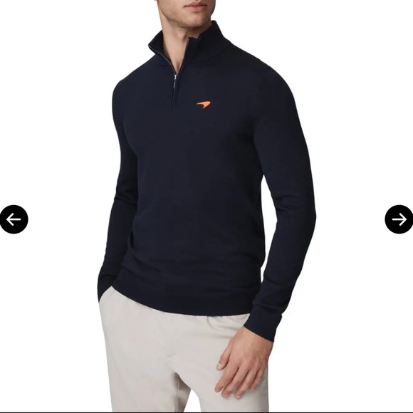 REISS X Mclaren Formula 1 Team Collection Hatch Quarter Zip Wool Sweater in navy - Picture 1 of 3